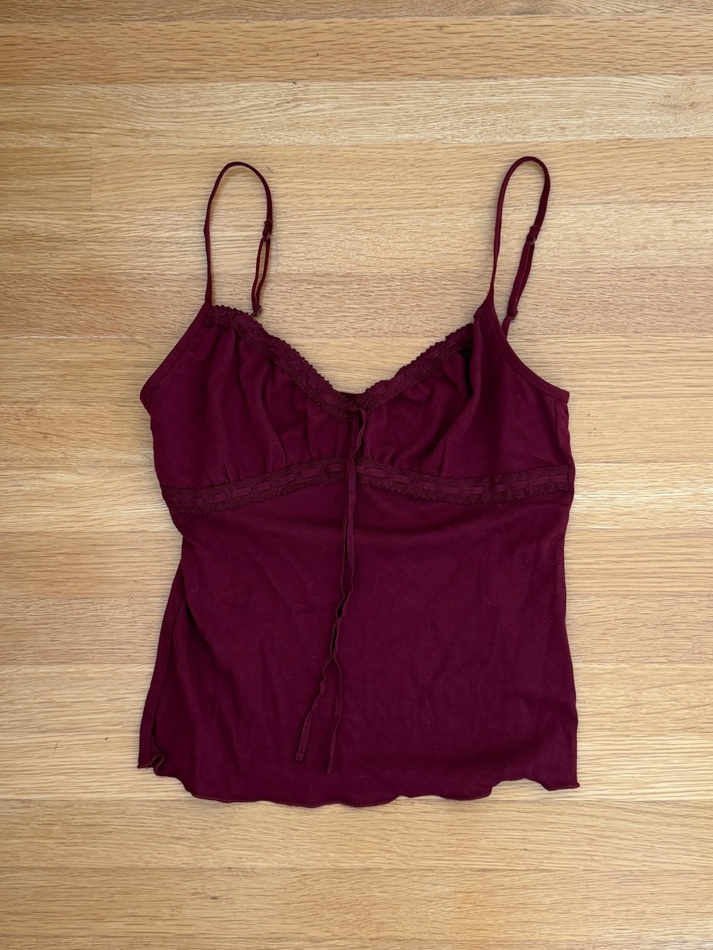 NWT! PacSun Women's Burgundy Lace-Trim Spaghetti Strap Cami